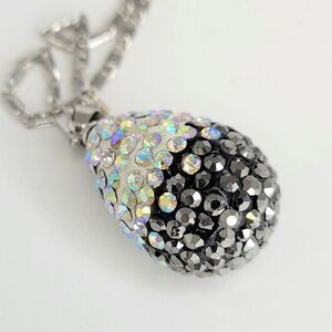 Grey Rhinestones Small Oval Pendant Necklace